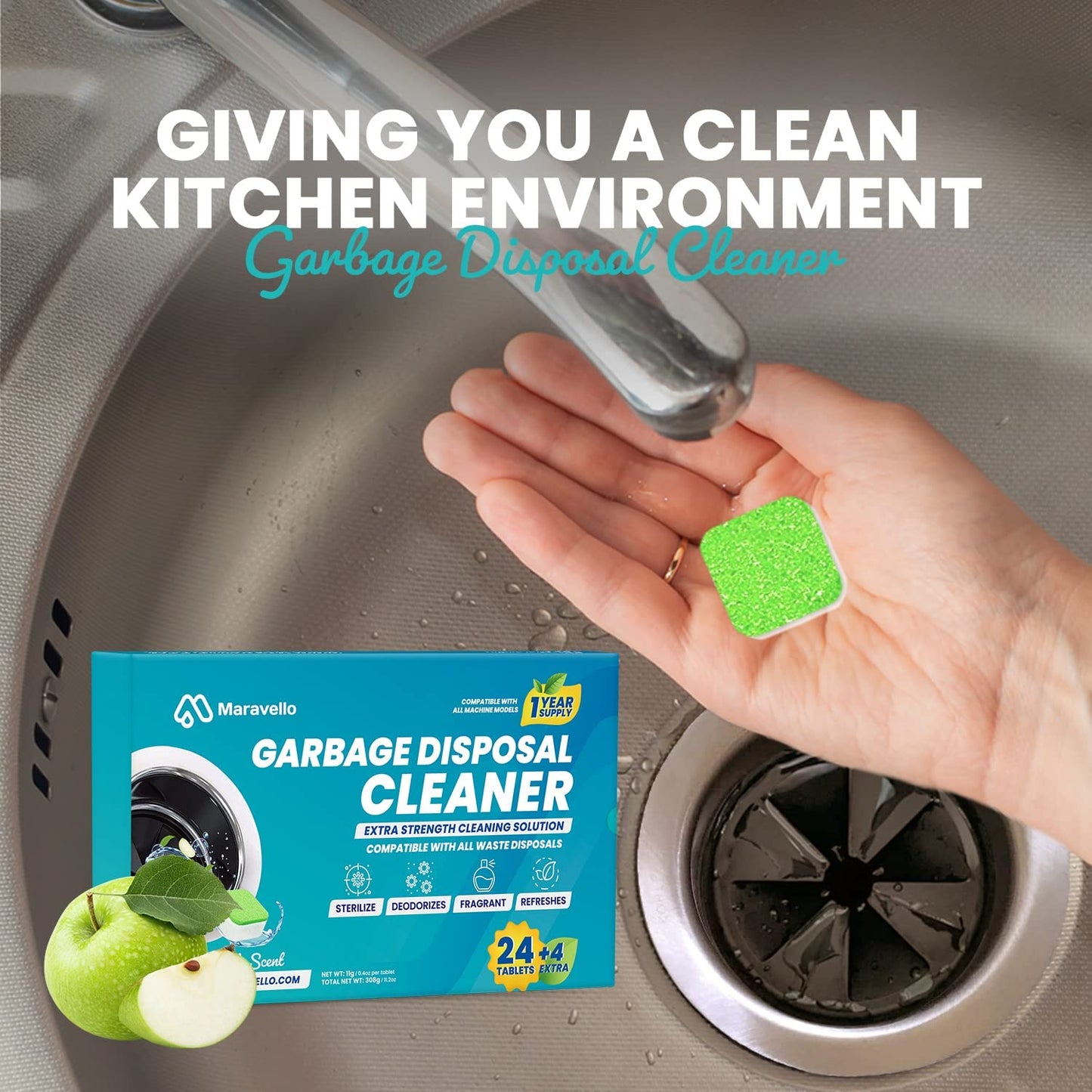 Maravello Disposal Cleaner and Deodorizer, 28 Tablets