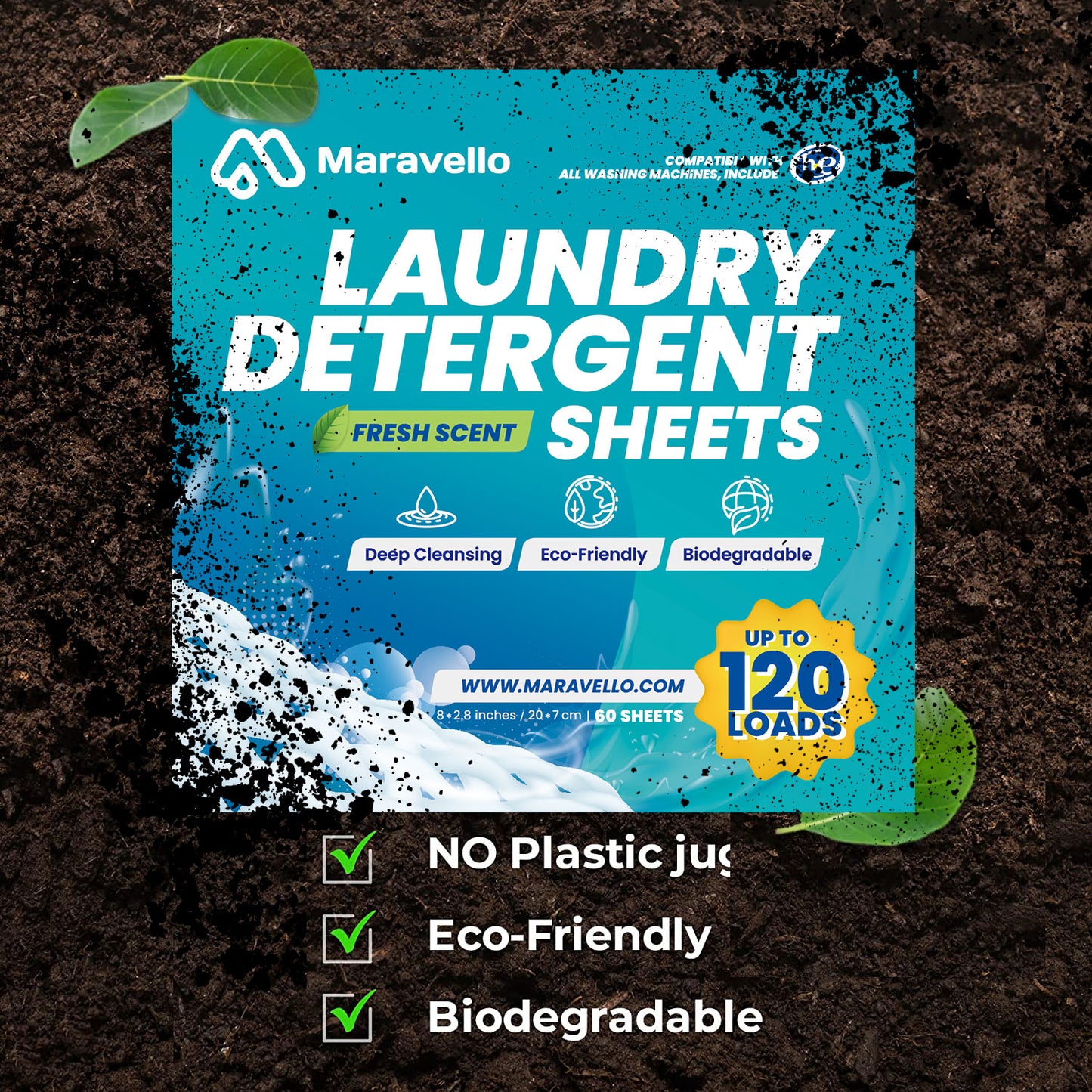 Maravello Laundry Detergent Sheets, 120 Loads