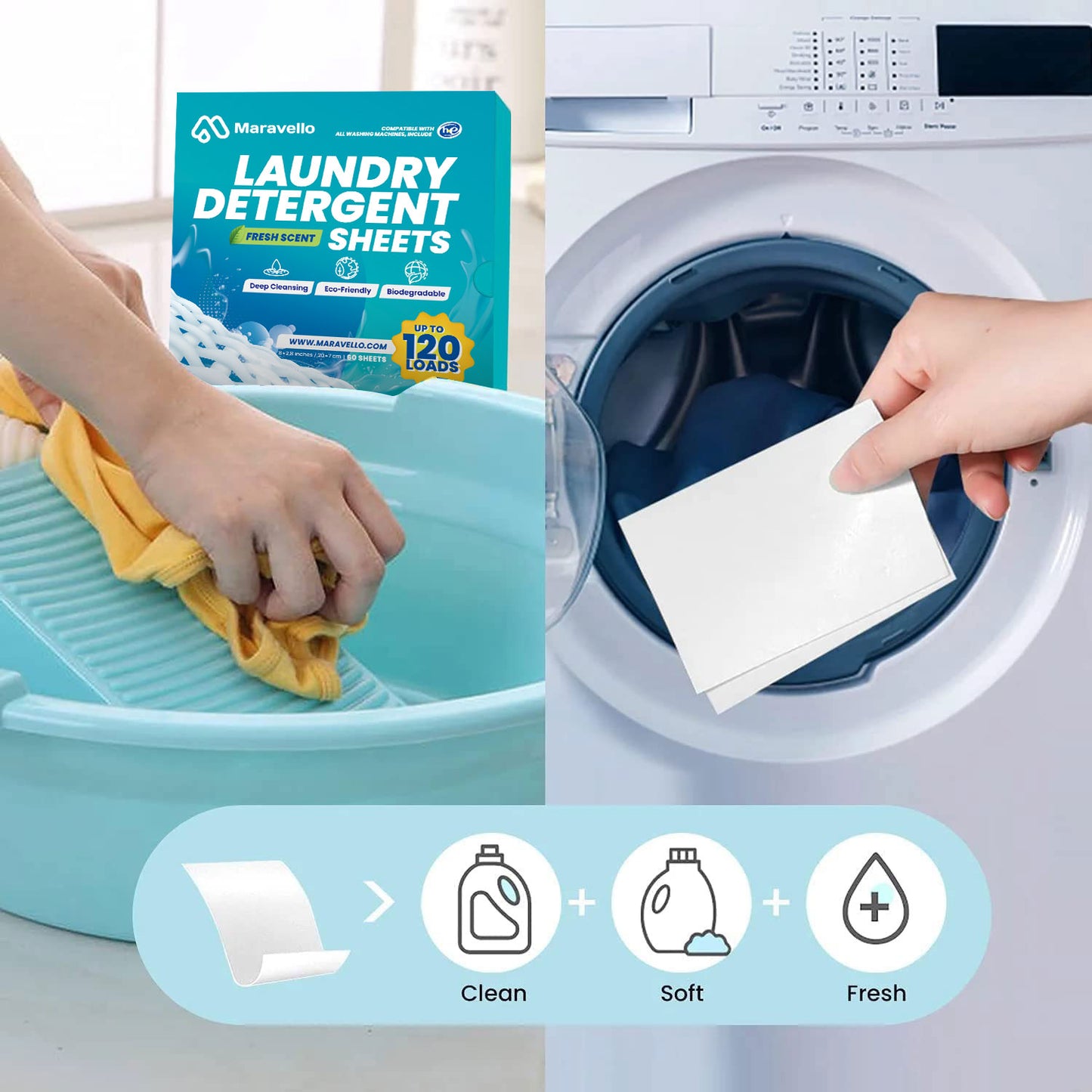 Maravello Laundry Detergent Sheets, 120 Loads