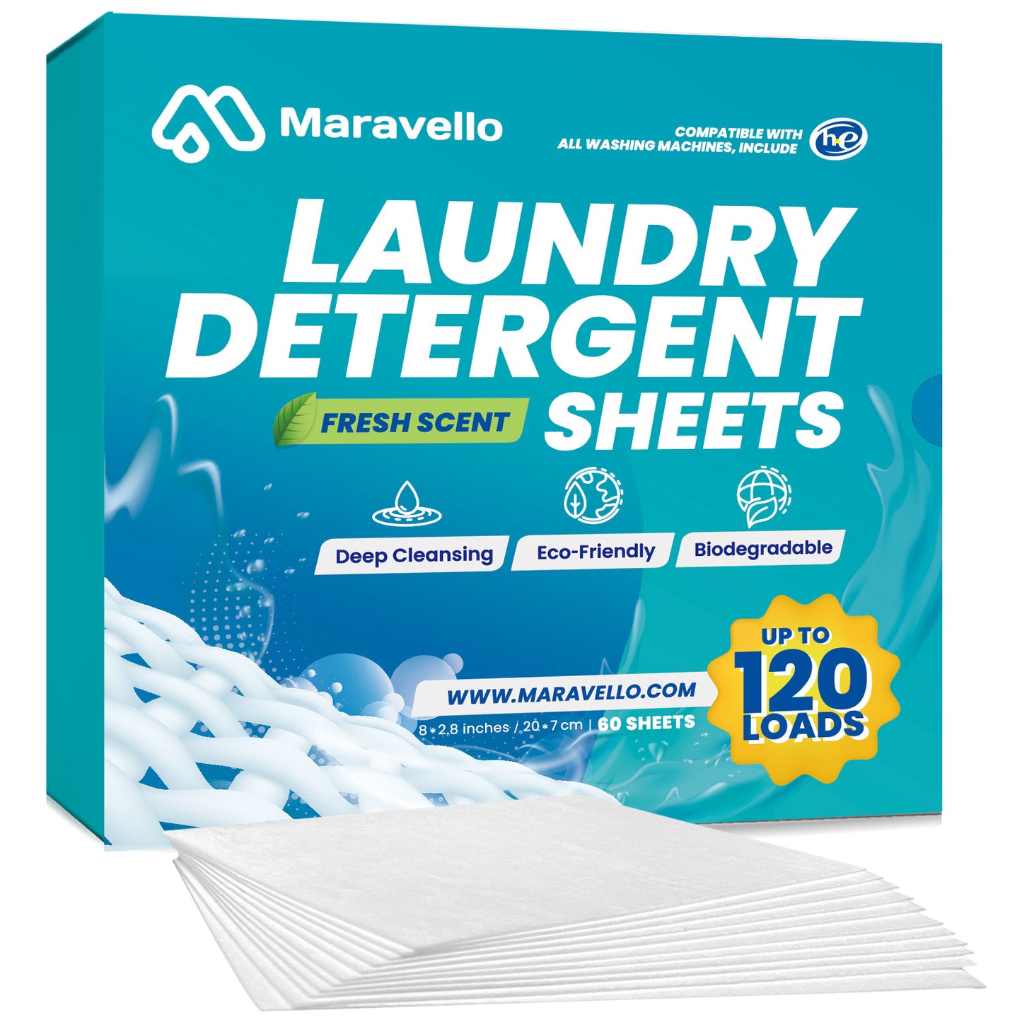 Maravello Laundry Detergent Sheets, 120 Loads