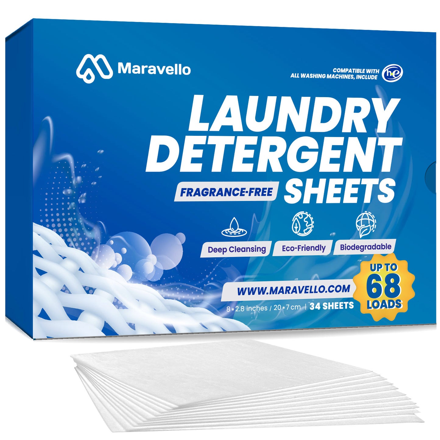 Maravello Laundry Detergent Sheets Unscent 68 Loads