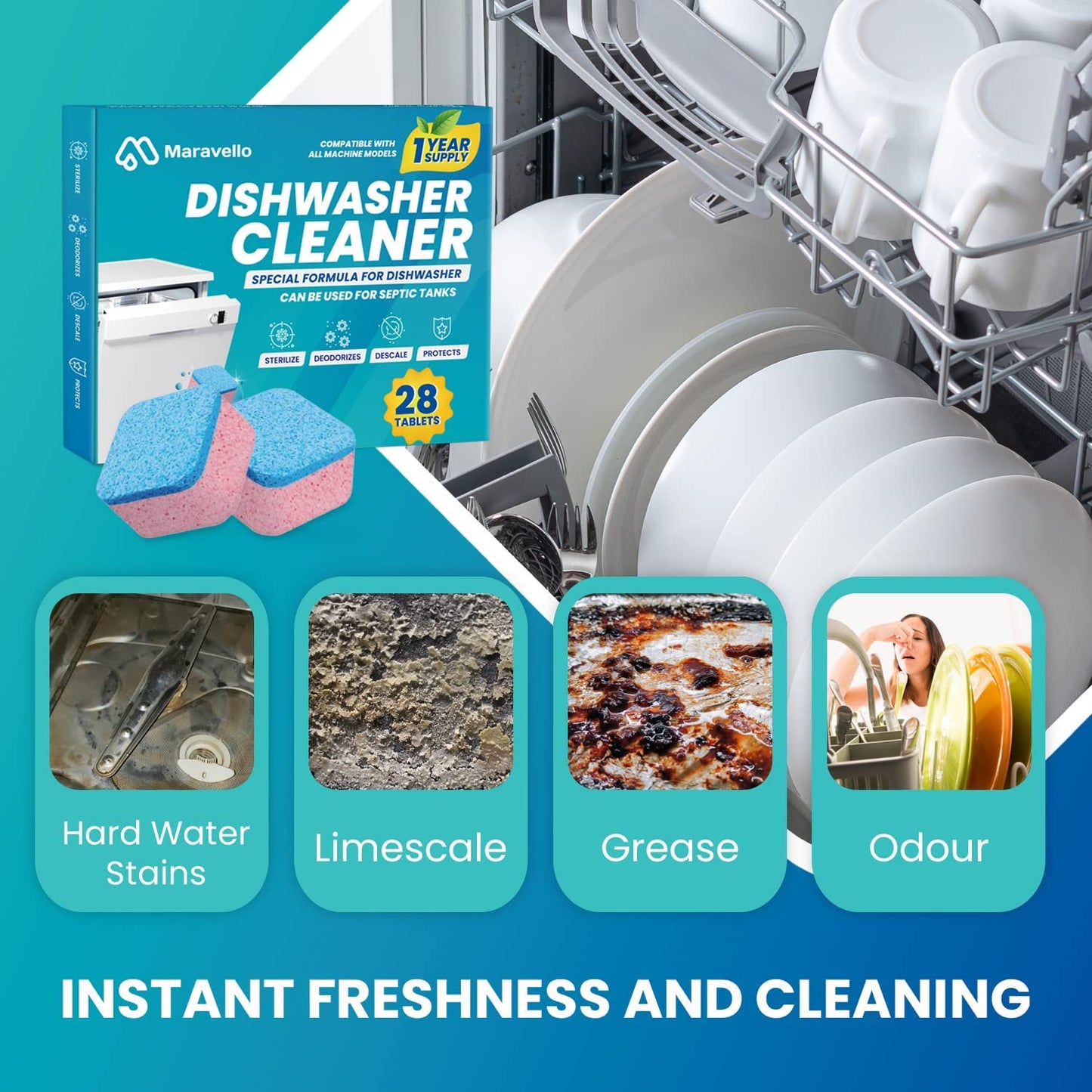 Maravello Dishwasher Cleaner, 28 Tablets