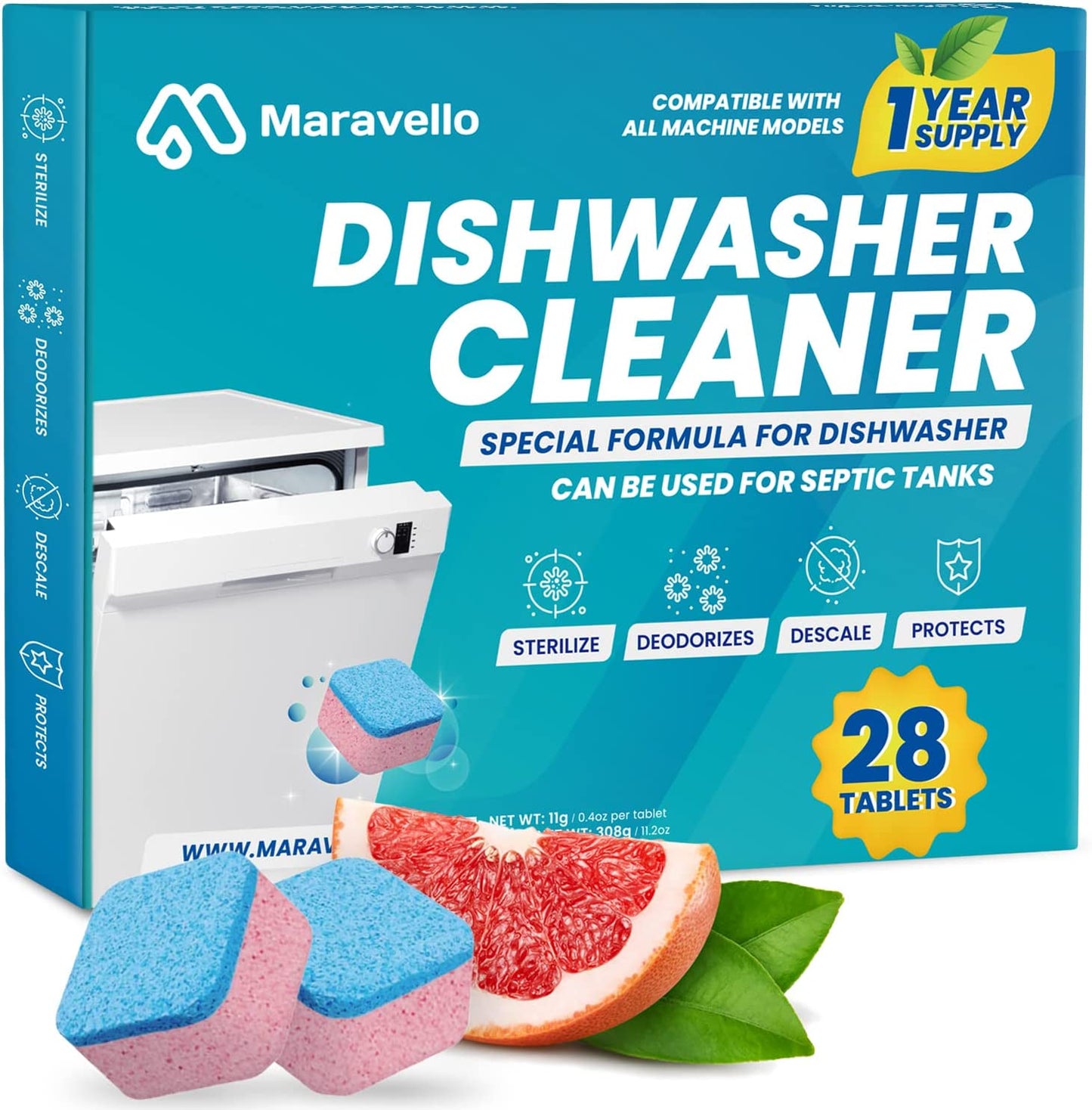 Maravello Dishwasher Cleaner, 28 Tablets