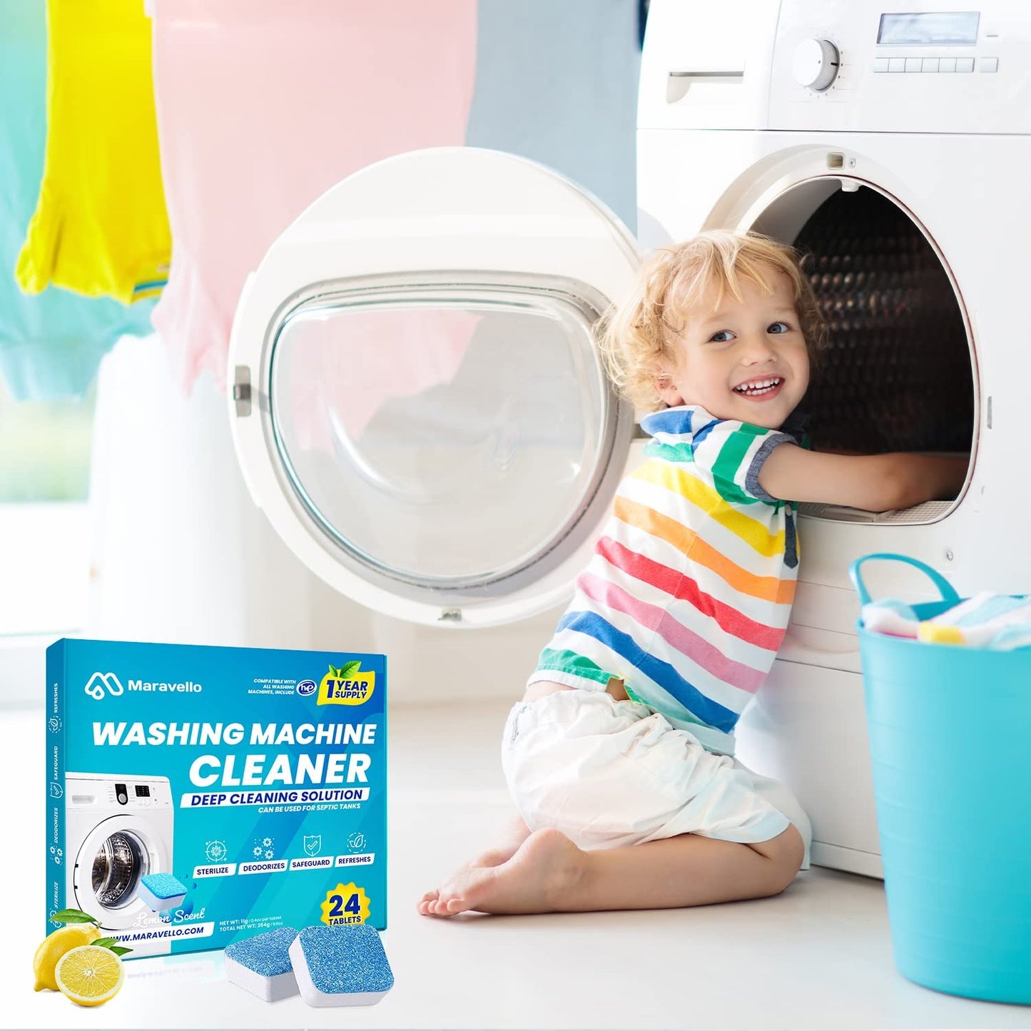 Maravello Washing Machine Cleaner Lemon Scent 28 Tablets