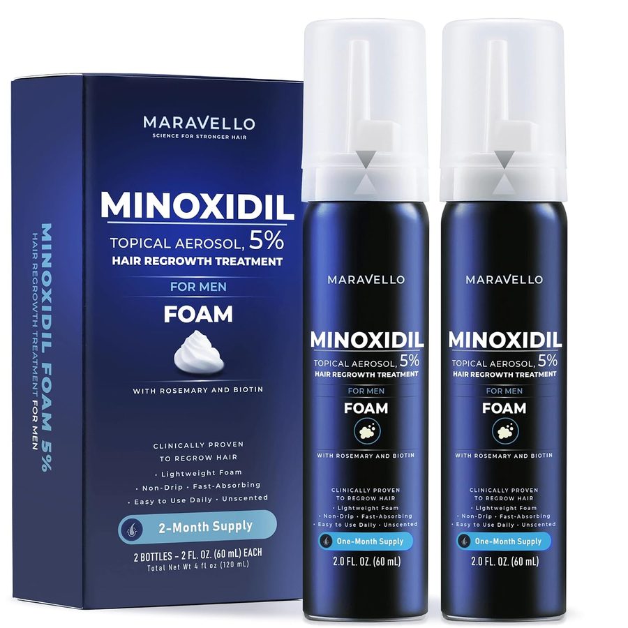Maravello 5% Minoxidil Foam for Men, 2 bottles with box