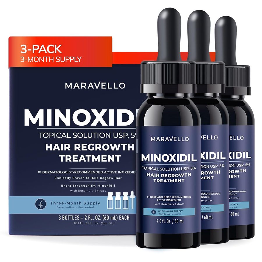 Maravello minoxidil solution 3-pack and single bottle