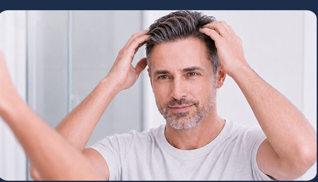 Man massaging treatment into his scalp