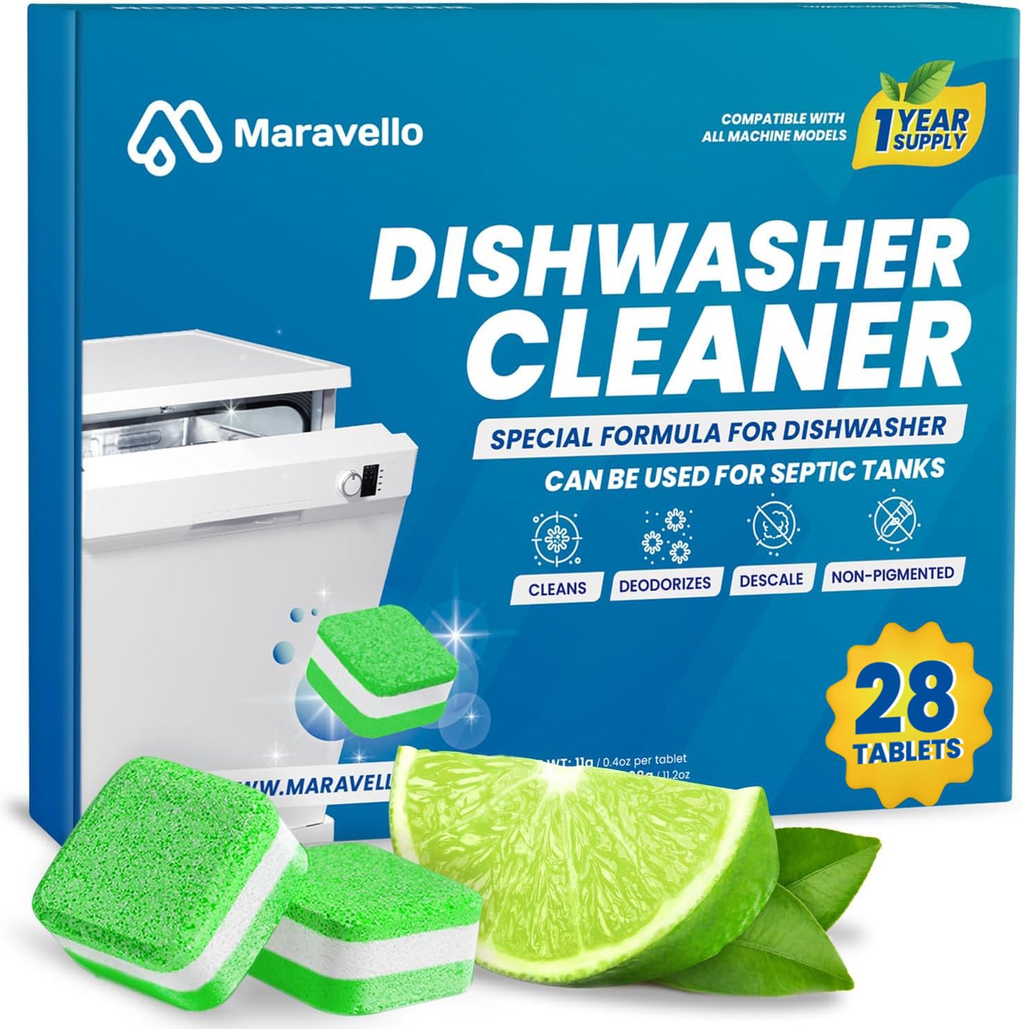 Maravello Dishwasher Cleaner, 28 Tablets